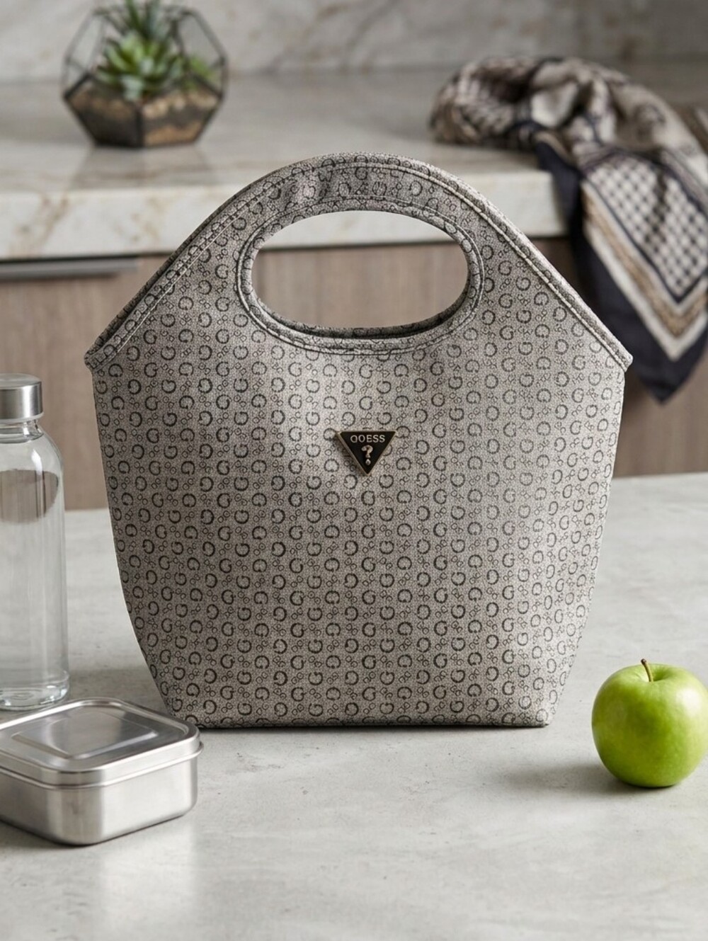 ​GUESS Insulated Lunch Bag Tote Monogram G Print Grey/Black Travel Cooler